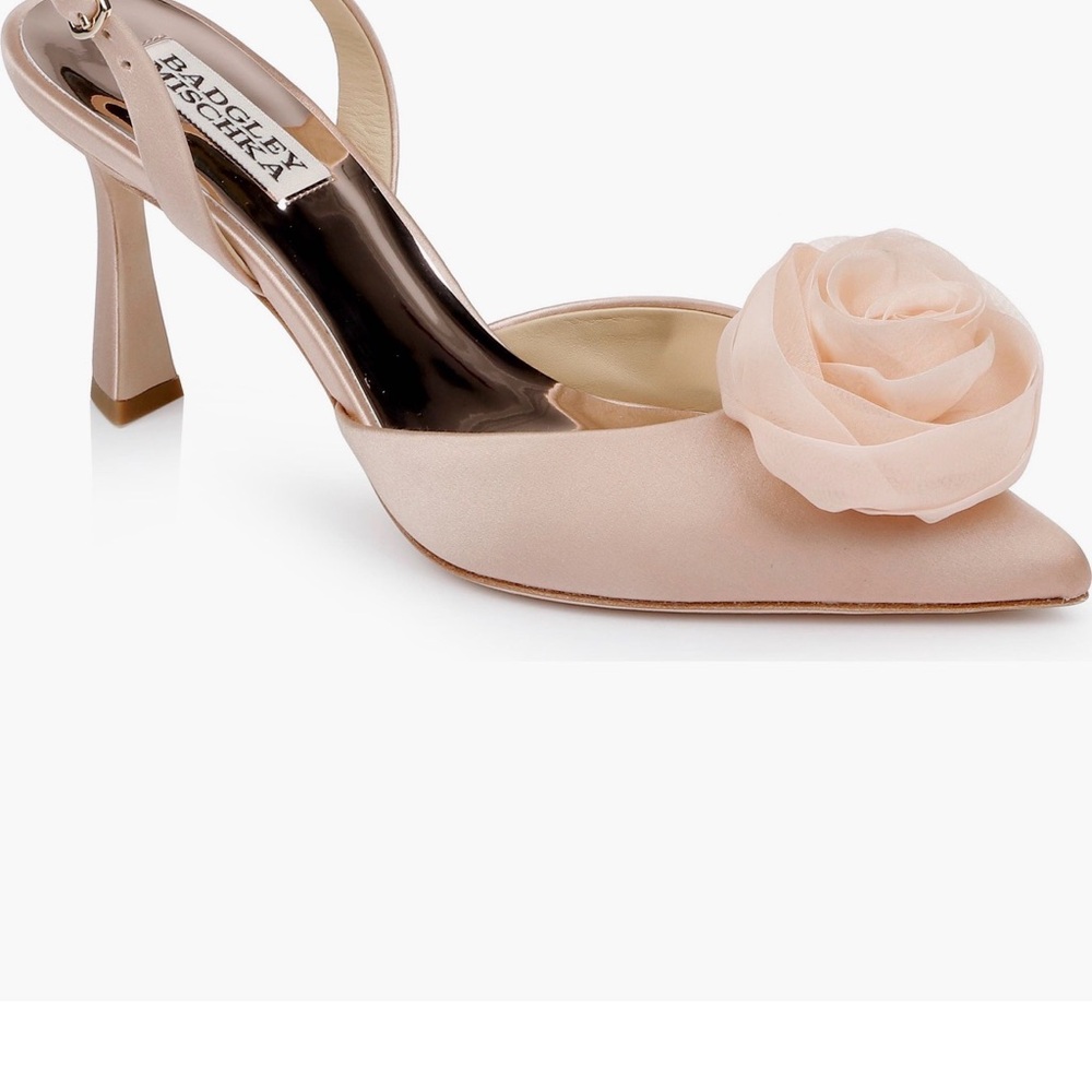 Badgley Mischka Blush Slingback Heels with Floral Accent